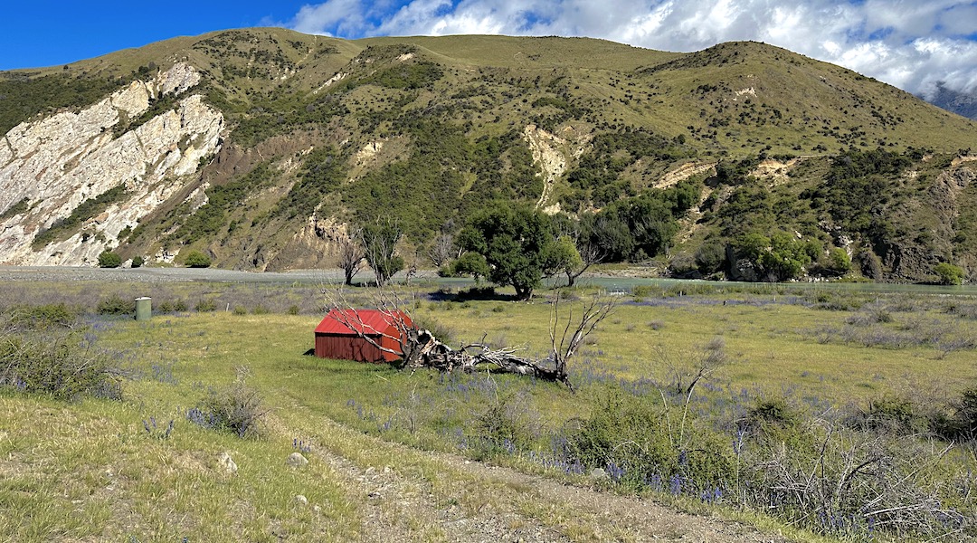 The newer hut was between the old hut and the toilet. The willow tree burned. | Historic Goose Flat Hut, Ka Whata Tu o Rakihouia Conservation Park
