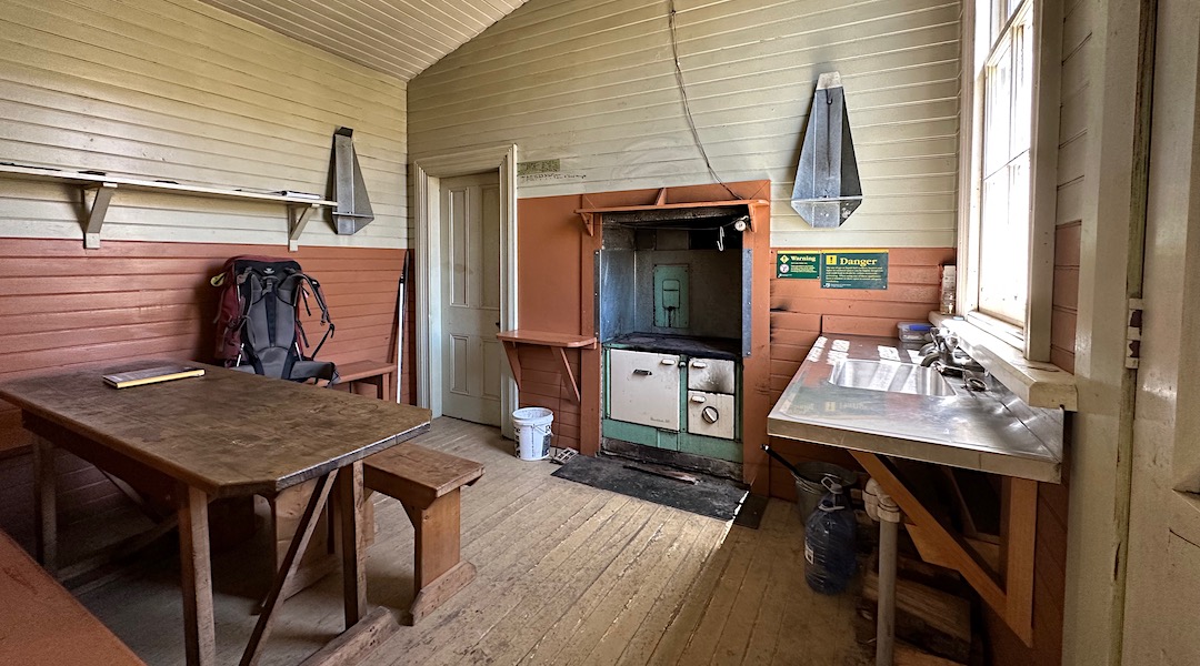 Kitchen area. | Ida Railway Hut, Oteake Conservation Park