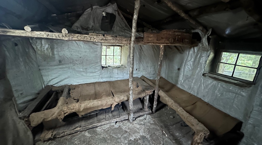 Old sacking bunks. | Sam Summers Hut, Mt Crichton Scenic Reserve