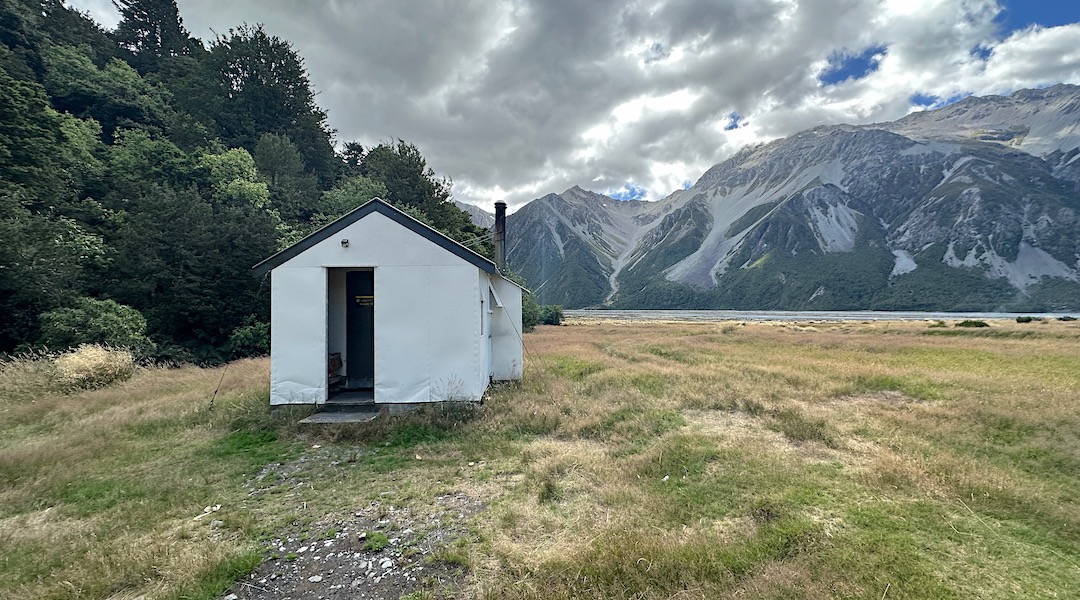 It's a 15 minute walk to the Havelock River for water in summer. | Mistake Flats Hut, Te Kahui Kaupeka Conservation Park