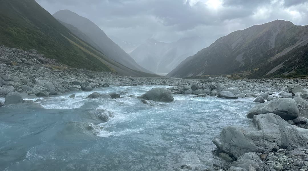 Just need to cross the Forbes River again. At least it's down from yesterday. | Rangitata River headwaters