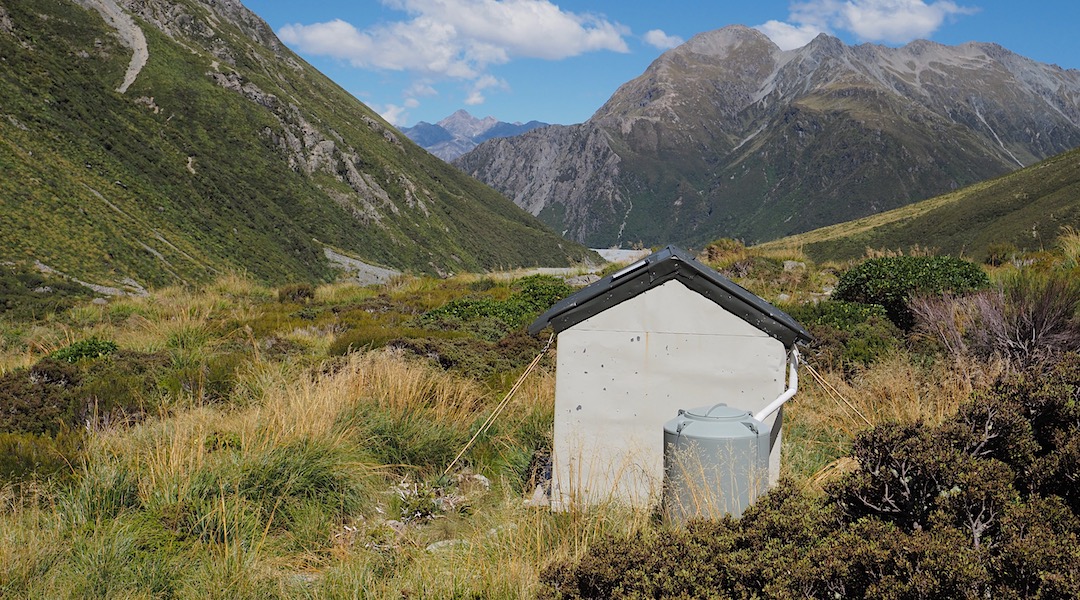 The bivvy has a view down the Havelock River valley. | Veil Bivouac, Rangitata/Rakaia Headwaters Conservation Area