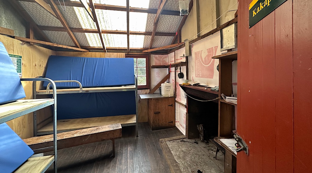 The interior has been partially renovated. | Kakapo Hut, Kahurangi National Park