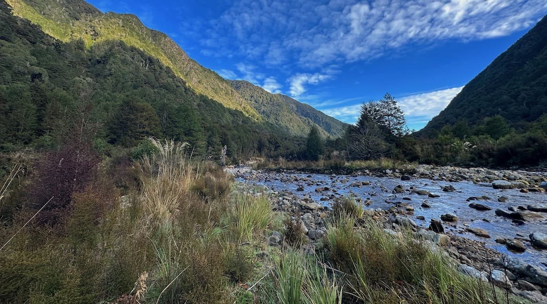 Looks easy down the valley, but the track has just finished, and it's about to get fun.  | West Coast blog, April 2023