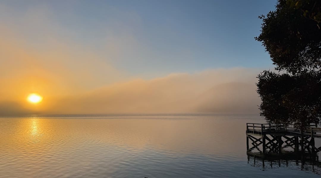 Sunrise at Freds Camp Hut. | Patterson Inlet/Whaka a Te Wera, Rakiura/Stewart Island
