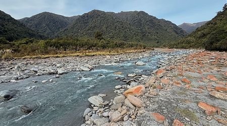 The river wasn't so hard to cross a few times on the way to Polluck Creek Hut. | Kākāpōtahu River, West Coast