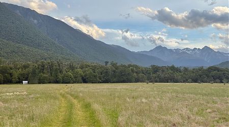 Late in the day, Downie Hut appeared at the end of the clearing. | Matakitaki River valley, Nelson Lakes National Park