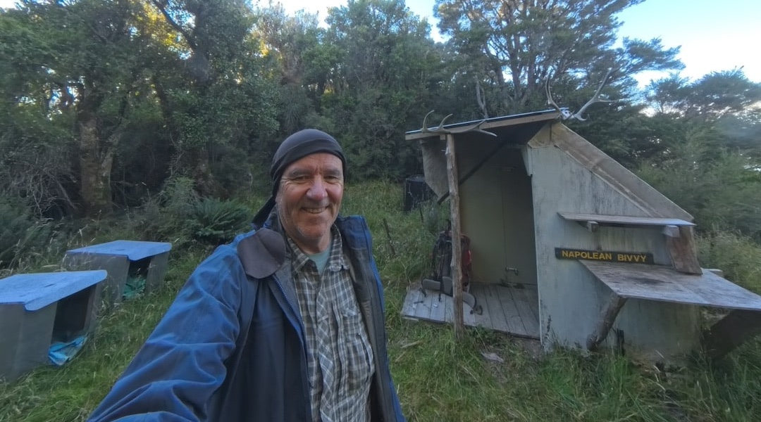 Some guy outside the bivvy. | Napoleon Bivvy, Isolated Hill Scenic Reserve