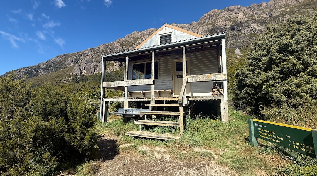 Pinnacles Hut is in the shrubbery. | Pinnacles Hut, Hakatere Conservation Park