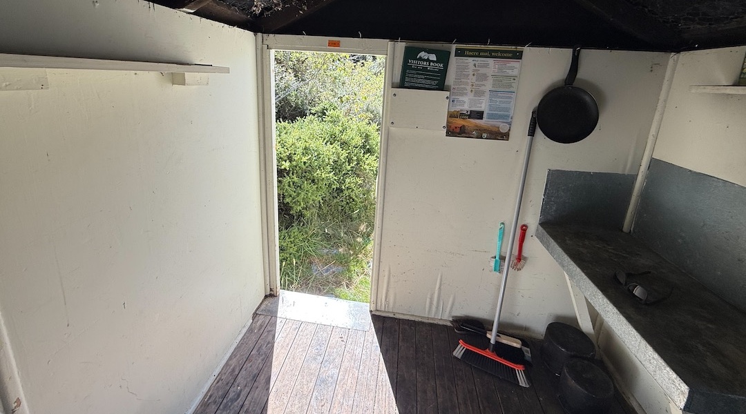 The interior of Bivvy 1. | Carneys Bivvys, Te Kahui Kaupeka Conservation Park