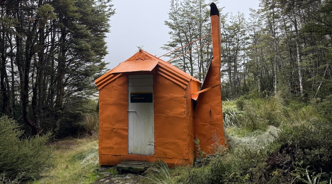 The hut is close to the large clearing. | Irthing Hut, Eyre Mountains/Taka Rā Haka Conservation Park