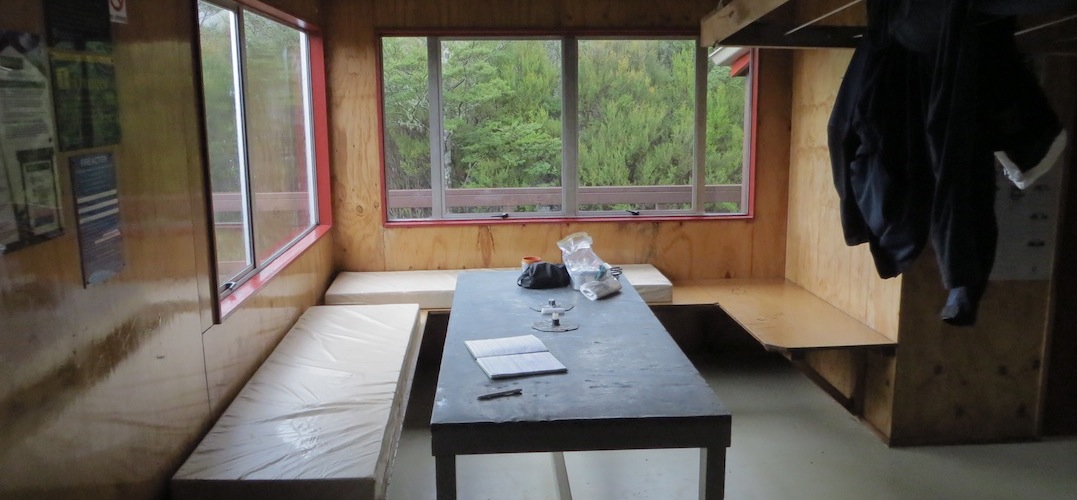 living area in Rocks Hut, Mt Richmond Forest Park