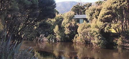 The Freshwater Hut near the Freshwater River. Southern Circuit, Rakiura National Park, Stewart Island