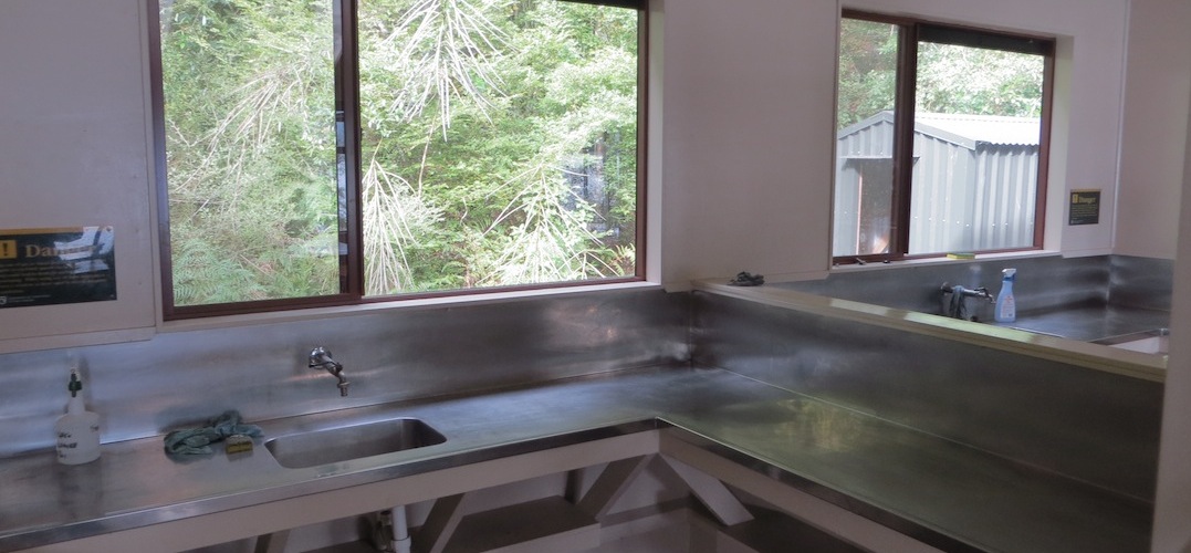 kitchen at Sabine hut, Lake Rotoroa, Nelson Lakes National Park