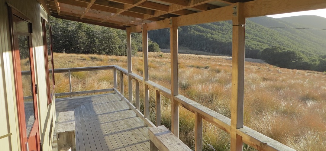 verandah Speargrass hut, Nelson Lakes National Park