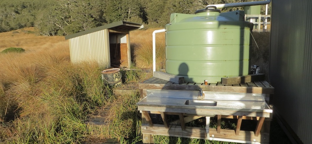 water tank and sink at Speargrass hut, Nelson Lakes National Park