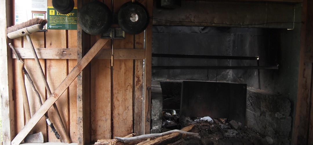 open fireplace at Downie Hut, Nelson Lakes National Park