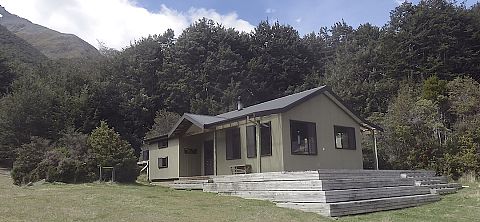 The hut is a fairly compact structure.  | Greenstone Hut, Greenstone Track